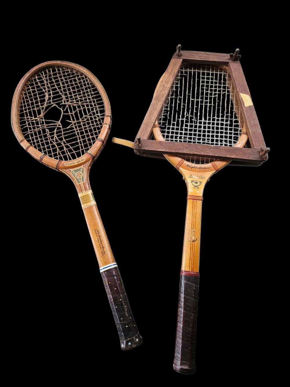 Vintage Antique 40s Wright & Ditson Davis Cup Racket w/press & Spalding KRO-Bat